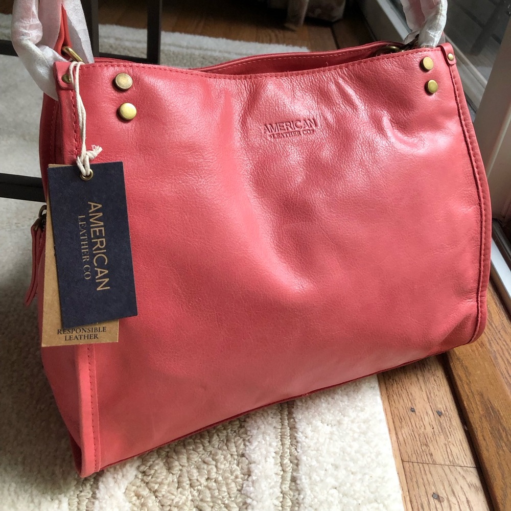 Pink Leather Shoulder Bag with Gold Hardware